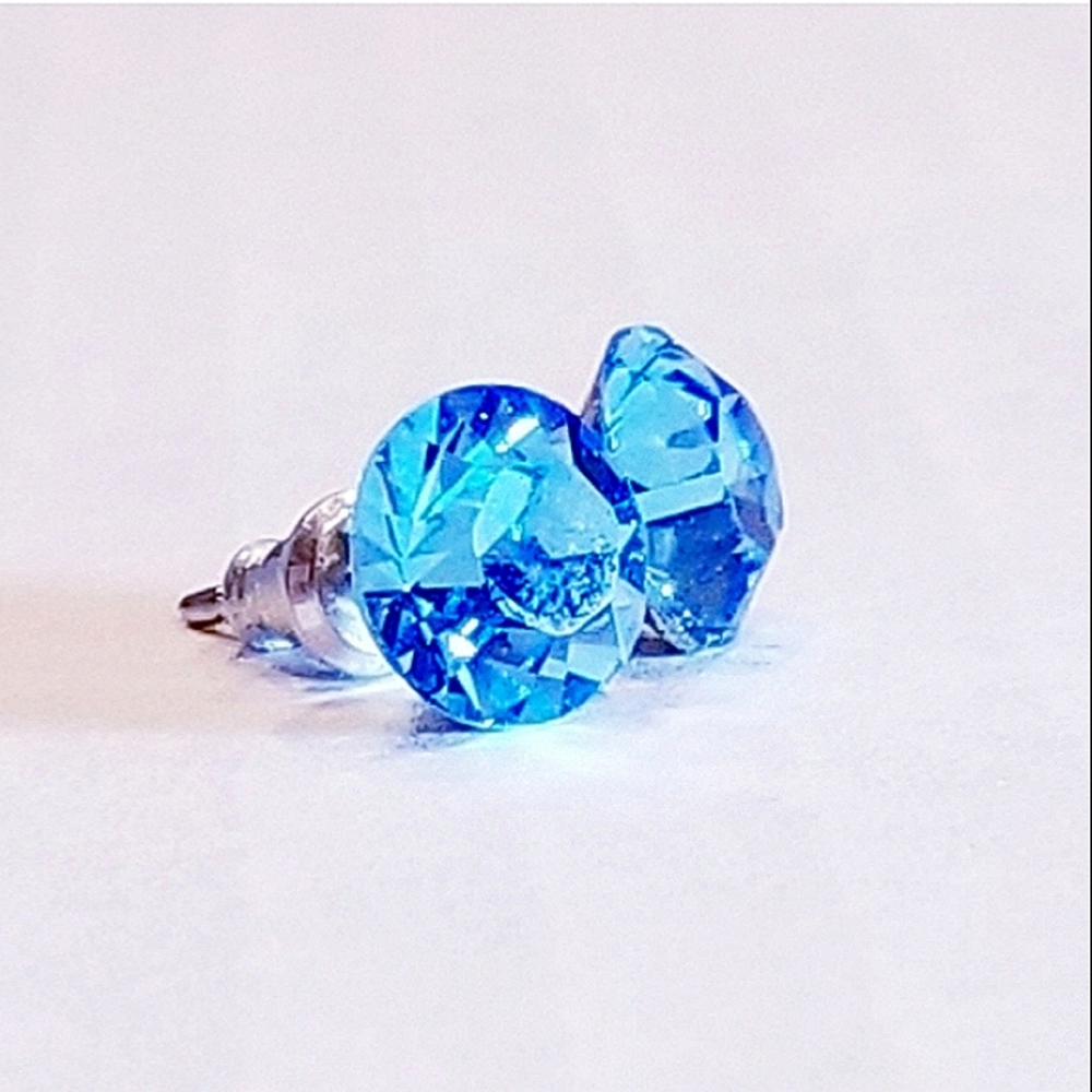Bright Blue Post Earrings Vintage Sparklers Silver Setting